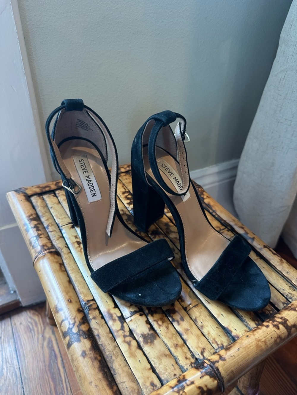 Steve Madden Black Suede Block Heel Sandals with Ankle Strap